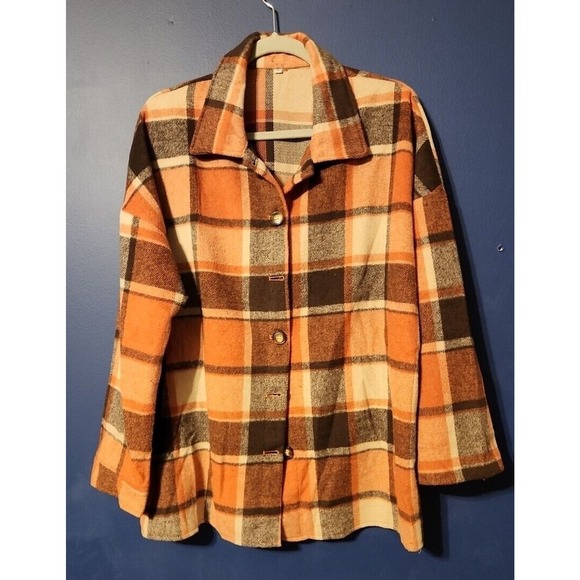 Womens ‎ Long Sleeve Plaid Browns Shaket Jacket Button Down Oversized Sz XL - Picture 8 of 9